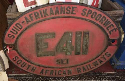 SOUTH AFRICAN RAILWAYS TRAIN PLATE E411 5E1 - SOLID BRASS