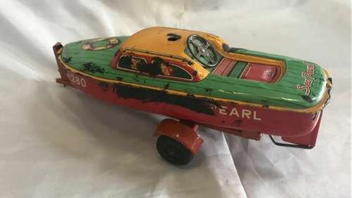 1950s Tin Toy Boat & Trailer