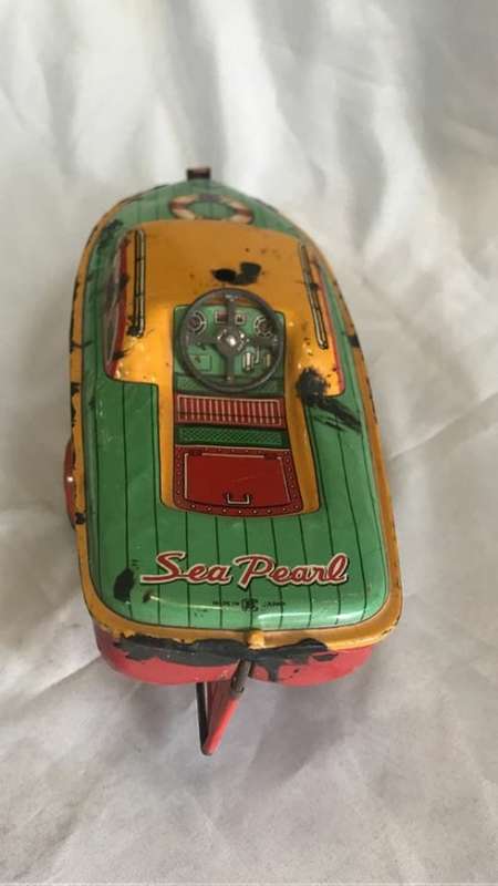 1950s Tin Toy Boat & Trailer