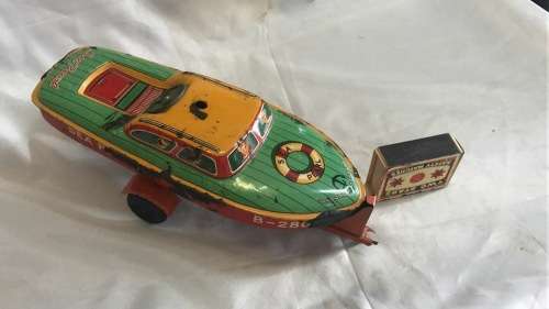 1950s Tin Toy Boat & Trailer