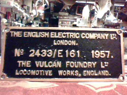 GENUINE LOCOMOTIVE WORKS PLATE - THE ENGLISH ELECTRIC COMPANY LTD