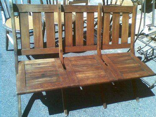 FABULOUS FOLDING ANTIQUE CHURCH PEWS - 3 SEATER
