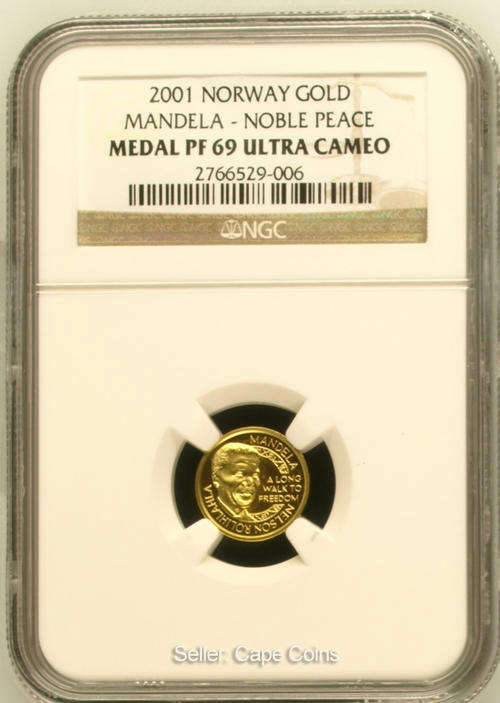 Mandela Nobel Peace 1/10 PF69 Gold Coin