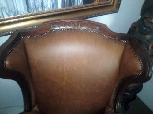 1882 Hand carved Leather Wingback chair