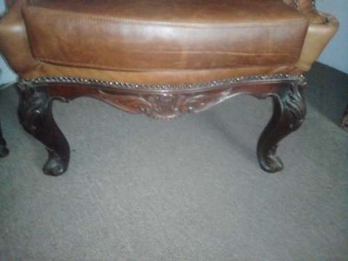 1882 Hand carved Leather Wingback chair