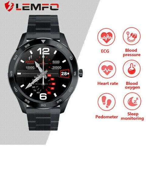 LEMFO DT98 Men Smart Watch ECG Heart Rate Blood Oxygen Pressure For Android iOS