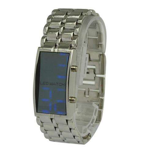 Stylish Silvery Stainless Steel LED Binary Watch Blue LED Display