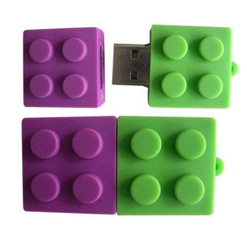 Rubber Brick 2GB Mini USB Flash Memory Stick Drive Green & Purple