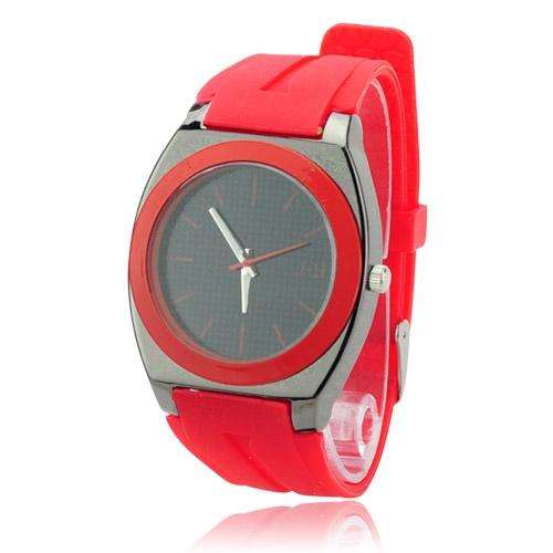 Stylish Round Dial Silicone Band Quartz Movement Wrist Watch -Red