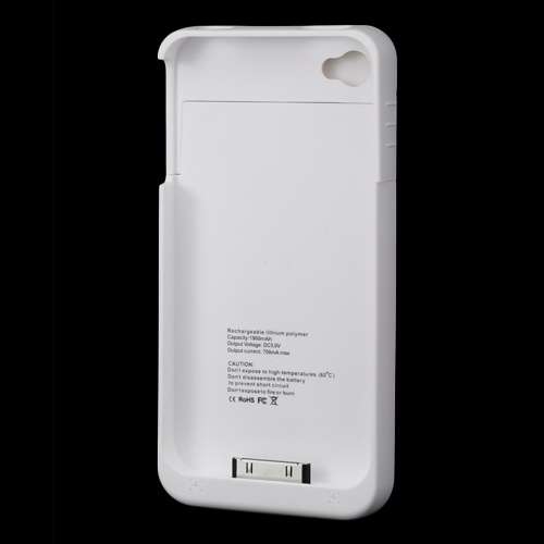 1900mAh Rechargeable Power Charger Battery Case for iPhone 4S/iPhone 4 White