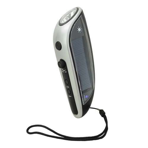 Solar Power Hand-Winding Crank Dynamo 4 LED Flashlight Torch+FM Radio+Charger - Black