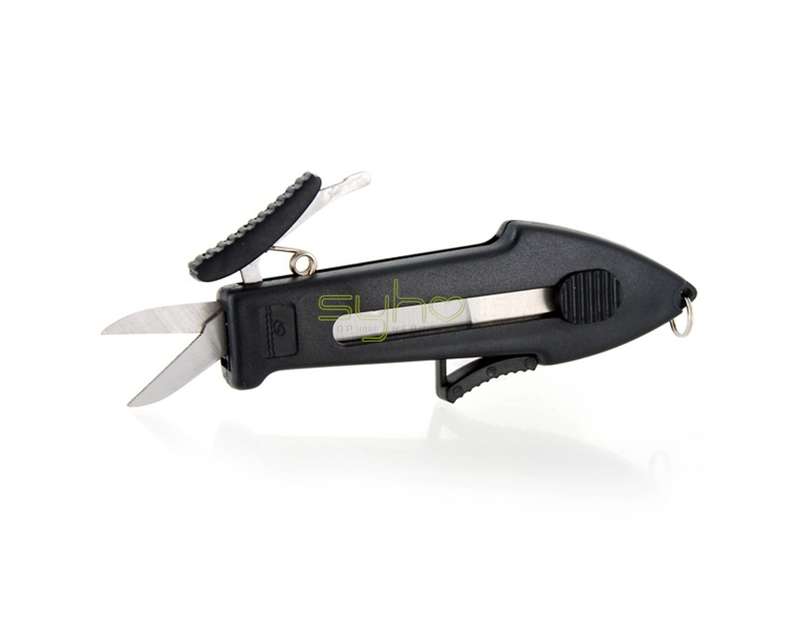 Fish Shaped Fishing Multifunction tool Scraper Knife Hook Remover Scissors (Black)