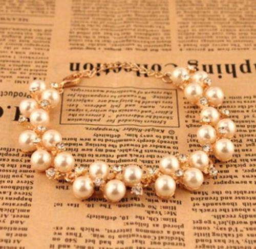 Golden Fair Lady's Crystal Pearl Bracelet