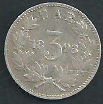 1893 - ZAR Threepence / Tickey. VF condition as per scan.