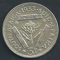 1953 - Threepence / Tickey - as per scan.