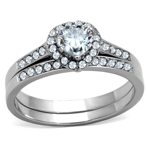 GORGEOUS HEART DESIGN SIMULATED DIAMOND LADIES WEDDING RING SET