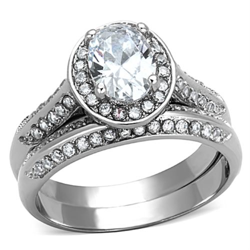 HIGH FASION OVAL PRONG SET SIMULATED DIAMOND LADIES WEDDING RING SET