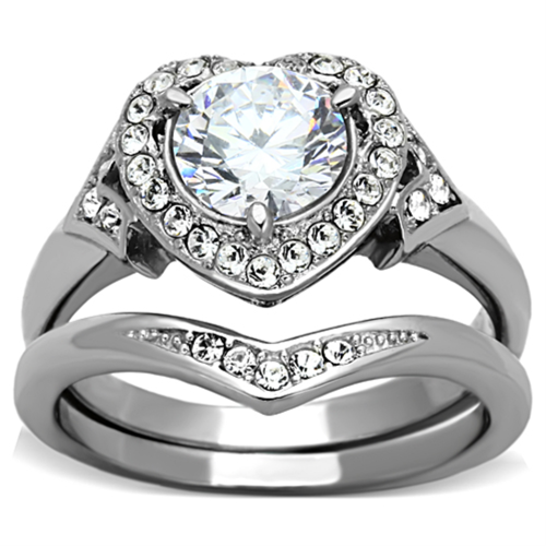 BEAUTIFUL HEART SHAPED SIMULATED DIAMOND LADIES WEDDING RING SET