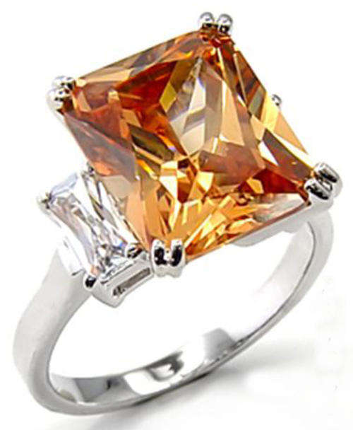 SPARKLING SIMULATED DIAMOND AND SIMULATED CITRINE LADIES RING