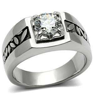 ON TREND DESIGN MENS SOLID STAINLESS STEEL SIMULATED DIAMOND RING