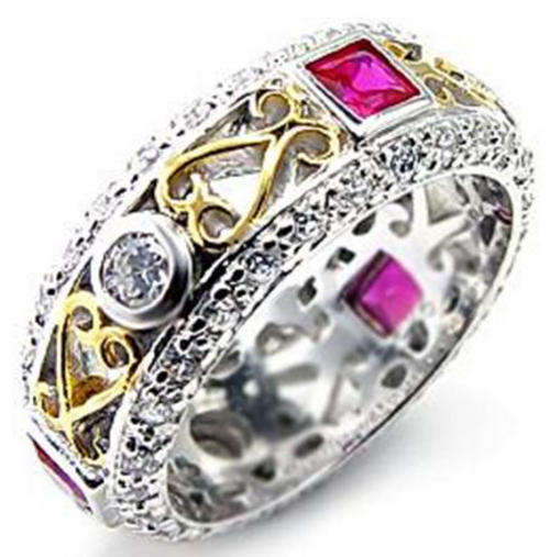 PRETTY 18K WHITE GOLD PLATED SIMULATED RUBY LADIES RING