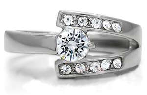 STUNNING STAINLESS STEEL SIMULATED DIAMOND LADIES RING