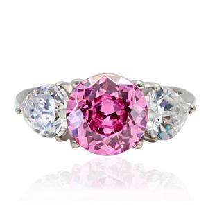 STUNNING STAINLESS STEEL SIMULATED PINK TOPAZ LADIES RING