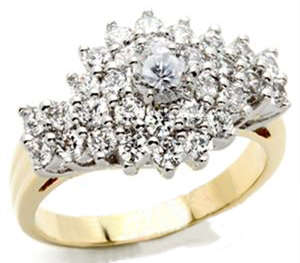STUNNING YELLOW GOLD PLATED SIMULATED DIAMOND LADIES RING