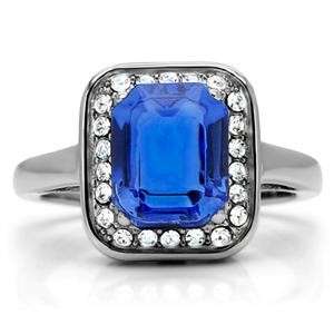 STUNNING STAINLESS STEEL SIMULATED SAPPHIRE LADIES RING