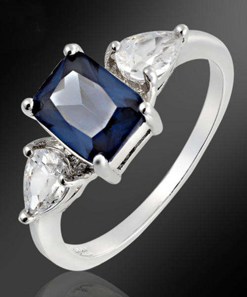 18K WHITE GOLD PLATED SIMULATED SAPPHIRE LADIES RING