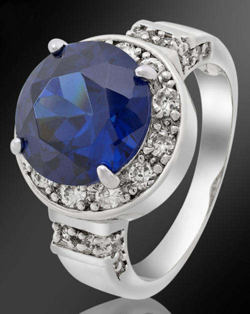 18K WHITE GOLD PLATED SIMULATED SAPPHIRE LADIES RING