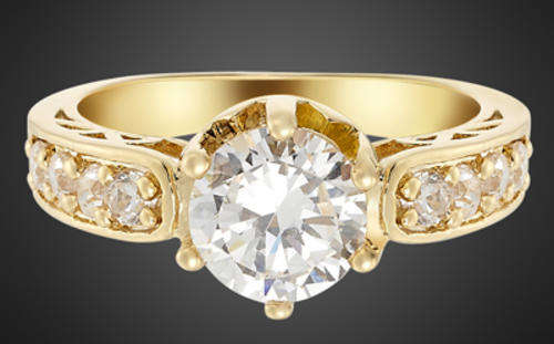 STUNNING YELLOW GOLD PLATED SIMULATED DIAMOND LADIES RING