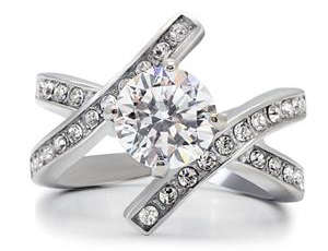 STUNNING STAINLESS STEEL SIMULATED DIAMOND LADIES RING