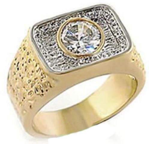 YELLOW GOLD PLATED SIMULATED DIAMOND RING
