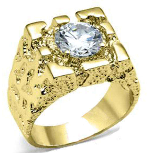 YELLOW GOLD PLATED SIMULATED DIAMOND RING