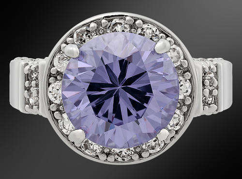 18K WHITE GOLD PLATED SIMULATED TANZANITE LADIES RING