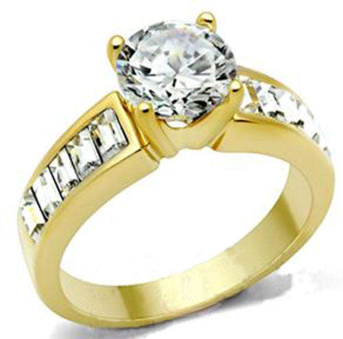 STUNNING YELLOW GOLD PLATED SIMULATED DIAMOND LADIES RING