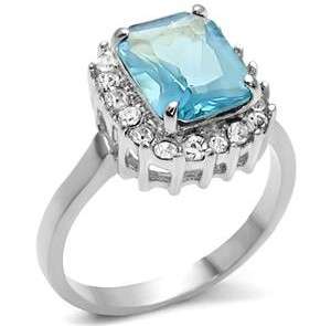 STAINLESS STEEL SIMULATED BLUE TOPAZ LADIES RING