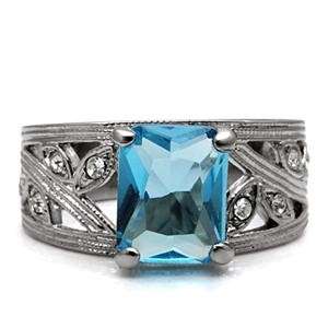 STUNNING STAINLESS STEEL SIMULATED TOPAZ LADIES RING