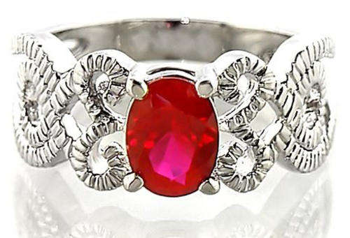 PRETTY 18K WHITE GOLD PLATED SIMULATED RUBY LADIES RING
