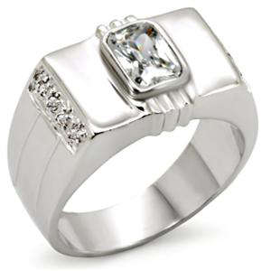 18K WHITE GOLD PLATED SIMULATED DIAMOND MENS RING