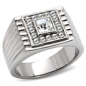18K WHITE GOLD PLATED SIMULATED DIAMOND MENS RING