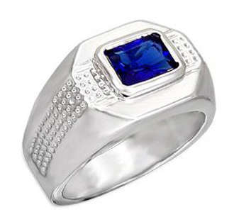 18K WHITE GOLD PLATED SIMULATED SAPPHIRE MENS RING