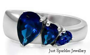 STAINLESS STEEL SIMULATED SAPPHIRE LADIES RING