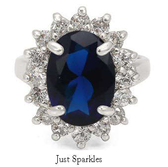 STUNNING 18K WHITE GOLD PLATED SIMULATED SAPPHIRE LADIES RING