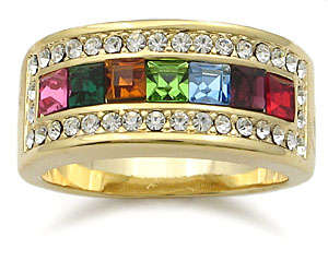 STUNNING YELLOW GOLD PLATED SIMULATED DIAMOND LADIES RING