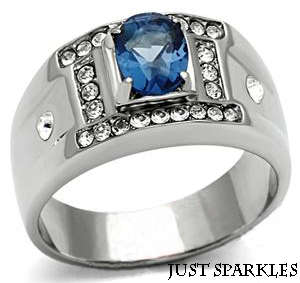 STAINLESS STEEL SIMULATED TOPAZ RING