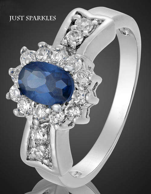 WHITE GOLD PLATED SIMULATED SAPPHIRE LADIES RING