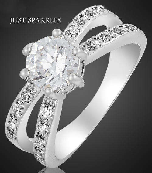 18K WHITE GOLD PLATED SIMULATED DIAMOND LADIES RING