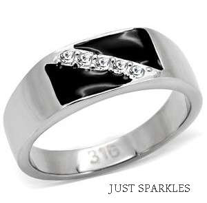 STAINLESS STEEL SIMULATED DIAMOND MENS RING